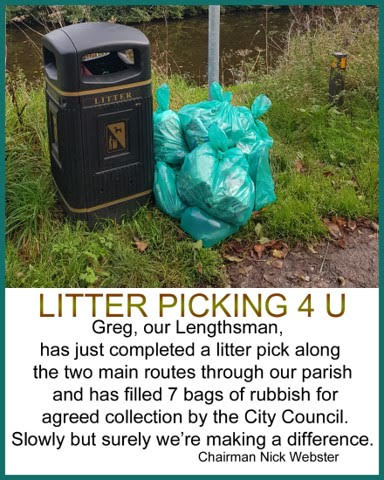Image of bags of litter collected in the parish by the Lengthsman, for collection by the City Council